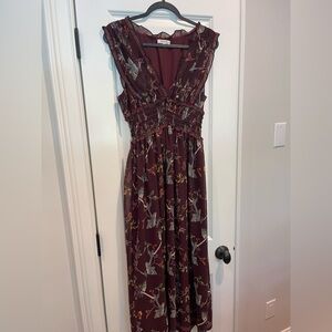 Max Studio Floral Burgundy Maxi Dress L